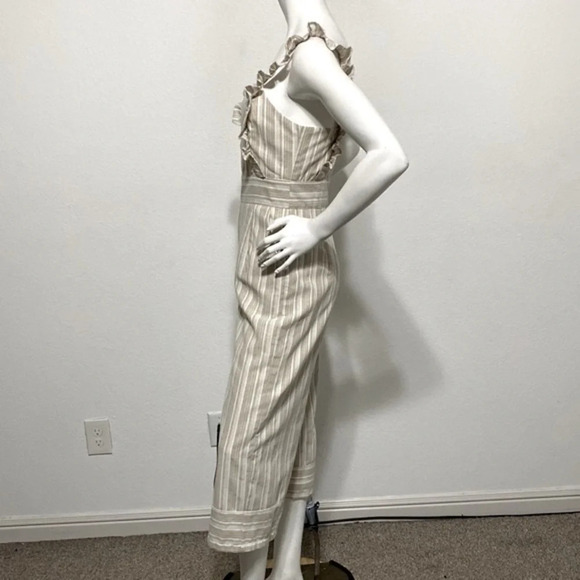 Lulus Emilia Rae White and Beige Striped Ruffle Culotte Linen Blend Jumpsuit S - Picture 4 of 9
